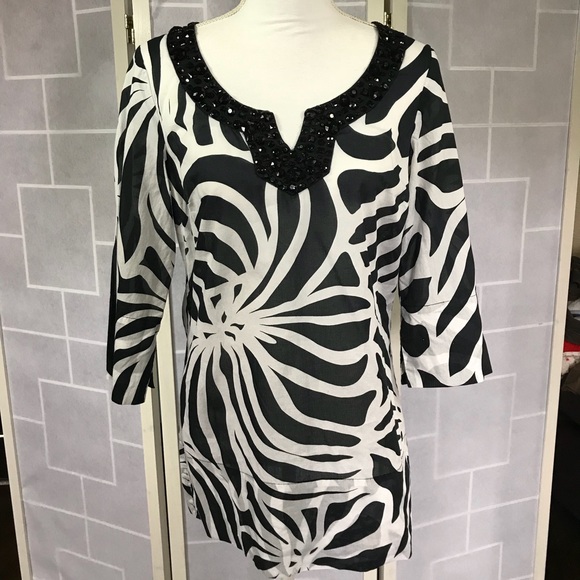 💥 INC Black & white beaded tunic - Picture 1 of 5